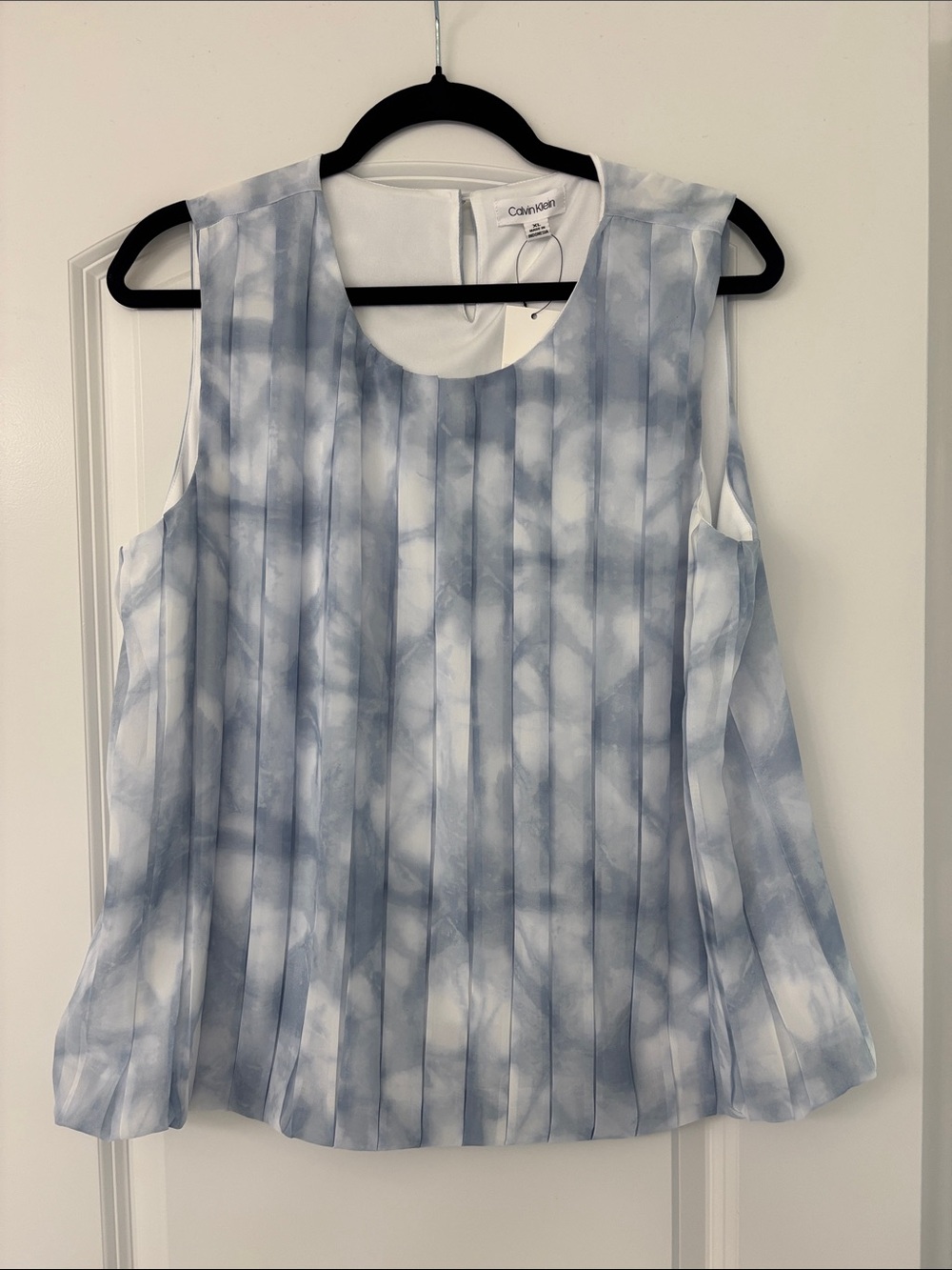 Calvin Klein Light Blue Tie-Dye Pleated Sleeveless Camisole